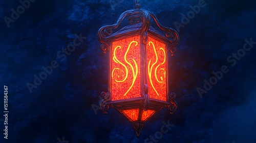 Ornate hanging lantern glowing warmly