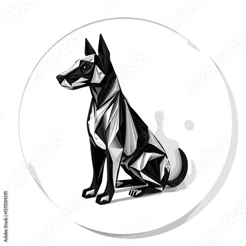 Geometric Dog Portrait: Black and White Canine Illustration