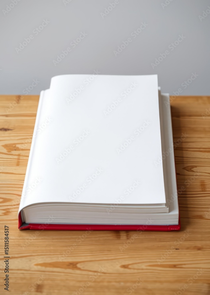 Fototapeta premium Book mockup with blank white front cover page a4 paperback mock up for catalog, magazine, menu, booklet, notebook, portfolio design template on wood table background. book mockup. 