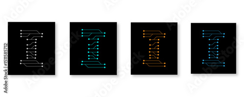 Circuit Lines Nodes Forming Letter Logo Design. 