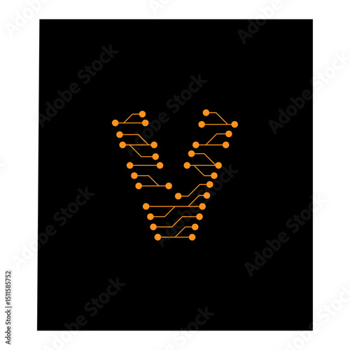 Circuit Lines Nodes Forming Letter Logo Design V 