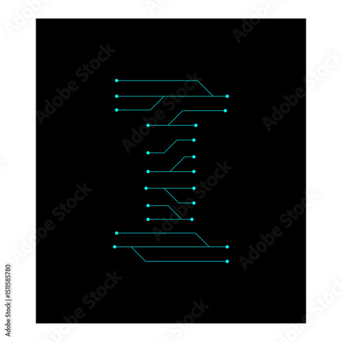 Circuit Lines Nodes Forming Letter Logo Design. 