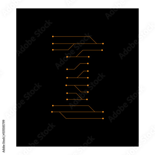 Circuit Lines Nodes Forming Letter Logo Design. 
