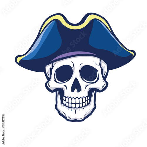 Pirate Skull Cartoon Illustration with Hat Vector Sticker for Merchandise and Designs