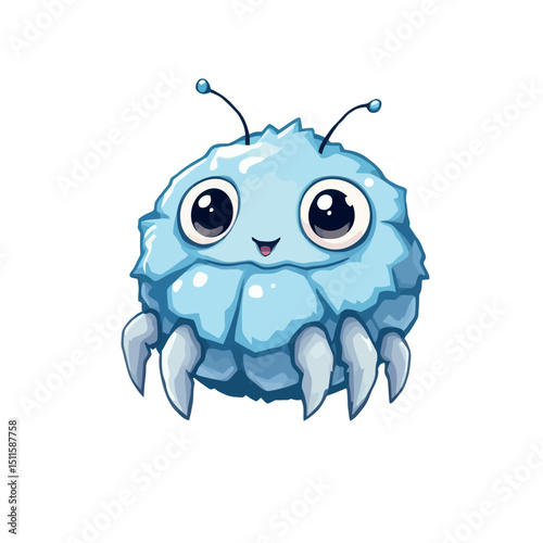 Cute Fluffy Blue Creature Sticker Design Whimsical Illustration for Customizable Use