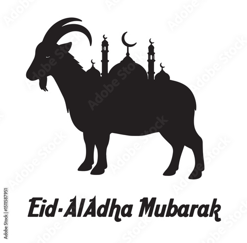 Minimalist Eid al-Adha Goat Silhouette Card with Islamic Cutout Design