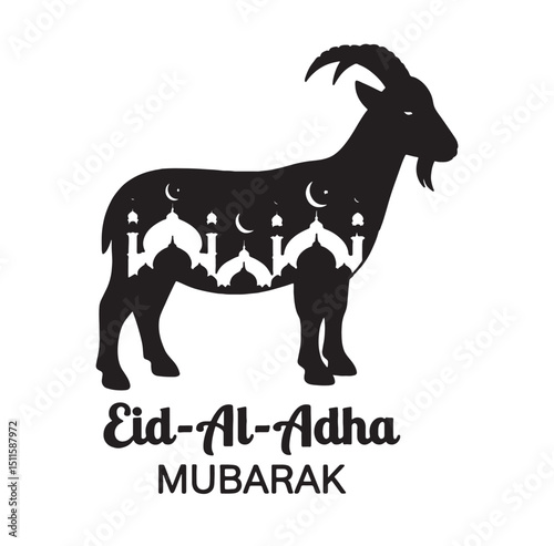 Minimalist Eid al-Adha Goat Silhouette Card with Islamic Cutout Design