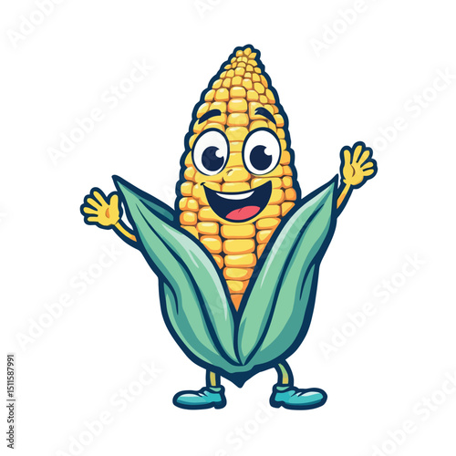 Adorable Corn Character Sticker Design Playful Food Illustration for Graphic Appeal Creation