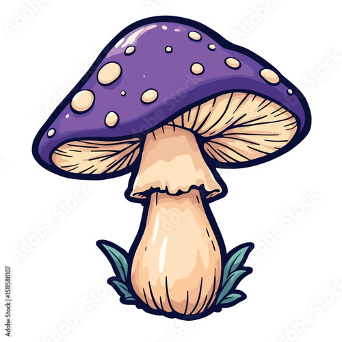 Charming Purple Mushroom Illustration Sticker Detailed for Fantasy Crafts and Home Decor