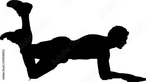 Silhouette of a man lifting his body and supporting the ground with one hand.