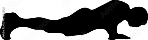 Silhouette of a man doing push-ups until his body almost touches the ground.
