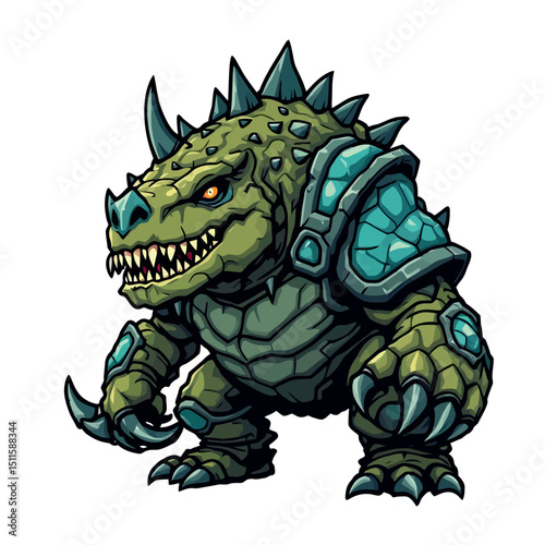 Fearsome Armored Reptilian Beast Illustration Sticker with Sharp Claws and Spikes Design