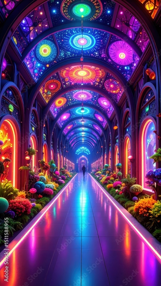 Obraz premium Vibrant Alien Art Gallery in a Beautiful and Strange Hallway