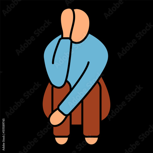 Depression icon. Person in squatting pose with head down and hand on face shows sadness, hopelessness, and emotional exhaustion linked to mental health struggles.