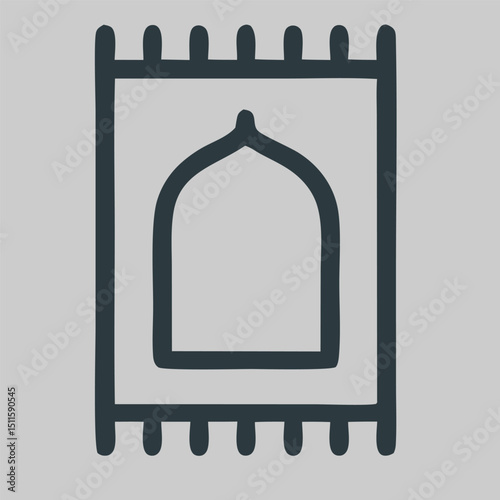 Islamic prayer mat icon vector featuring mosque arch design, symbolizing spirituality, religious devotion, and essential Muslim practices during prayer rituals.
