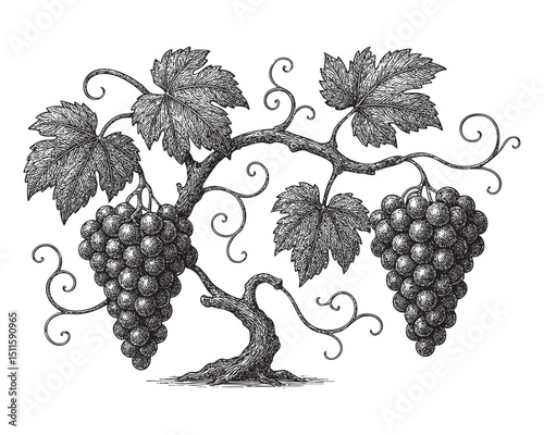 Hand drawn grape vine drawing illustration
