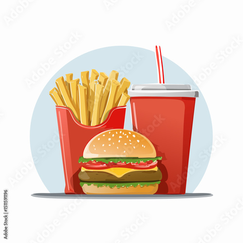 Delicious Burger, Fries, and Soda Combo Fast Food Illustration