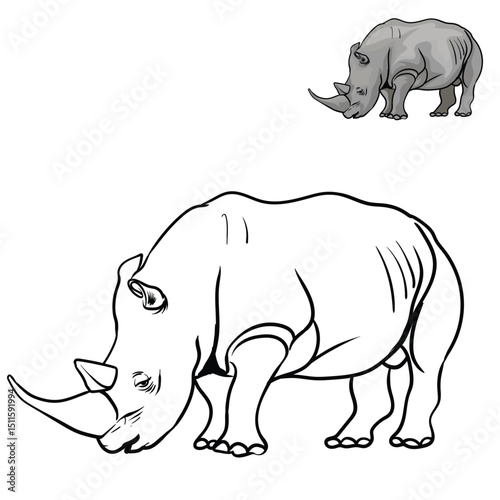Editable rhino coloring book with separate objects