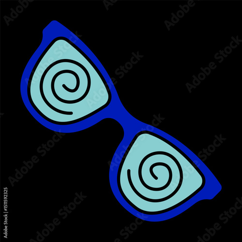 Vision problem icon. Glasses with spiral lenses, representing blurred vision, confusion or dizziness.