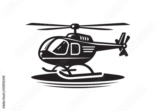 Helicopter Icon, Helicopter Silhouette Black Vector White Background
