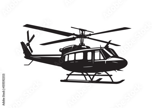 Helicopter Icon, Helicopter Silhouette Black Vector White Background
