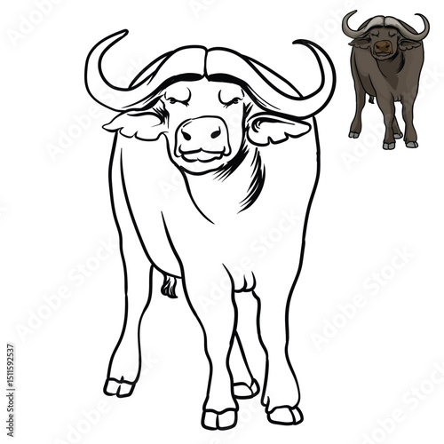 editable coloring book of african buffalo with separate objects