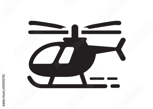Helicopter Icon, Helicopter Silhouette Black Vector White Background