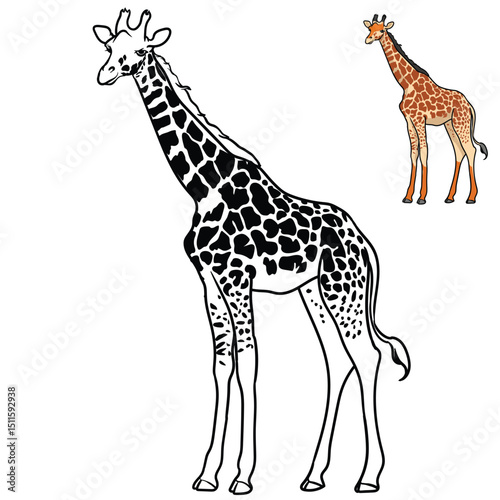 Editable giraffe coloring book with separate objects