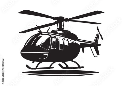 Helicopter Icon, Helicopter Silhouette Black Vector White Background