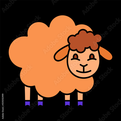Cartoon sheep icon. Fluffy orange body, brown wool on head, purple socks. Represents dreams, bedtime routine, or relaxation aid.