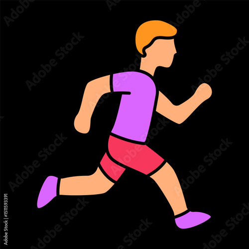 Running person icon. Boy in motion with sportswear, symbolizing evening exercise or physical fatigue before sleep.