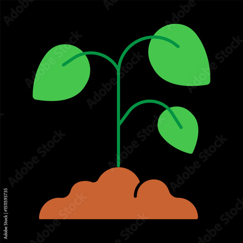 Plant icon. Green seedling in soil, symbol of growth, life, or need for water.