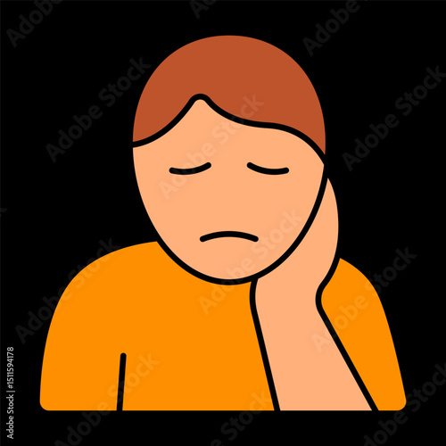 Neck pain icon. Person holding neck with sad expression shows discomfort, stiffness, or muscle tension possibly caused by posture or stress.