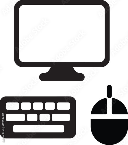 desktop icon, keyboard icon and mouse icon vector illustrator