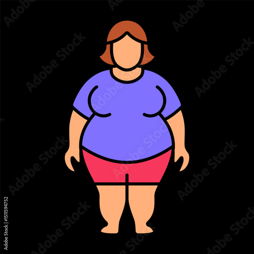 Obesity icon. Woman with overweight body shape represents health condition related to diet, lifestyle, or metabolic issues.