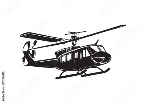 Helicopter Icon, Helicopter Silhouette Black Vector White Background