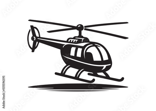 Helicopter Icon, Helicopter Silhouette Black Vector White Background