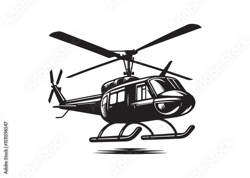 Helicopter Icon, Helicopter Silhouette Black Vector White Background