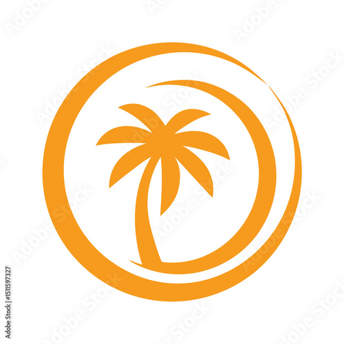 Island Circle Tropical Palm Tree Logo Vector.
