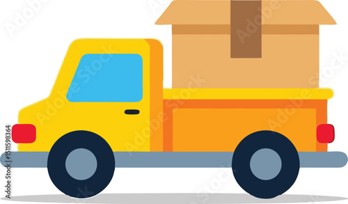 Yellow Cargo Truck Side View Vector