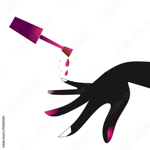 A close-up view of a woman applying nail polish with precision, showcasing well-groomed hands and a glossy finish. The scene highlights personal care, beauty routine, and feminine elegance in a clean,