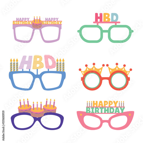 Happy Birthday Glasses Cartoon Flat Design Illustration
