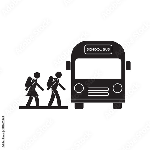 school children riding bus flat icon vector