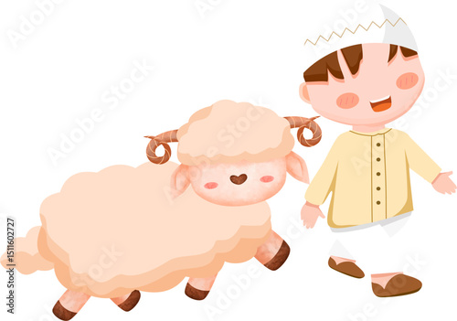 boy with sheep and cow