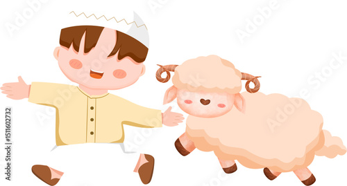 boy with sheep and cow