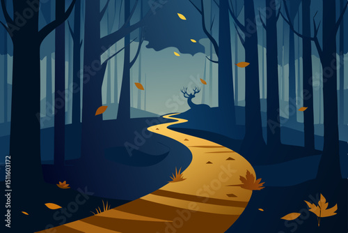 night in the forest with moon