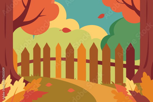 autumn landscape with trees and fence