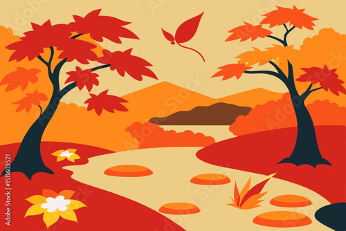 autumn landscape with trees and leaves