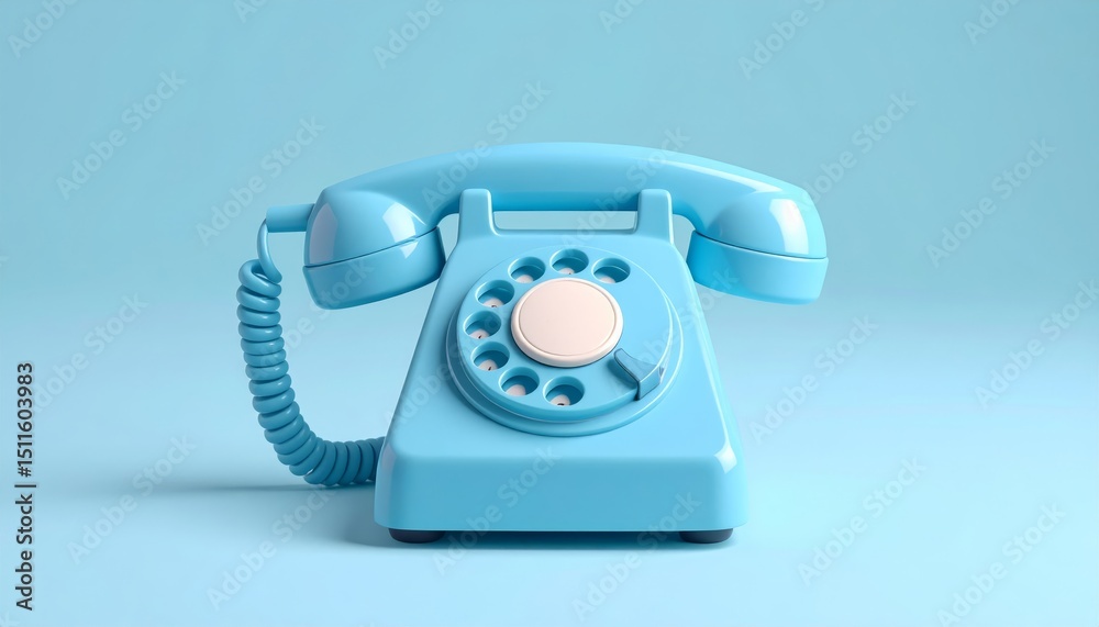A classic light blue rotary dial telephone, with a coiled cord, positioned against a matching monochromatic blue background, evoking nostalgia and vintage communication. A classic light blue rotary dial telephone, with a coiled cord, positioned against a matching monochromatic blue background, evoking nostalgia and vintage communication.