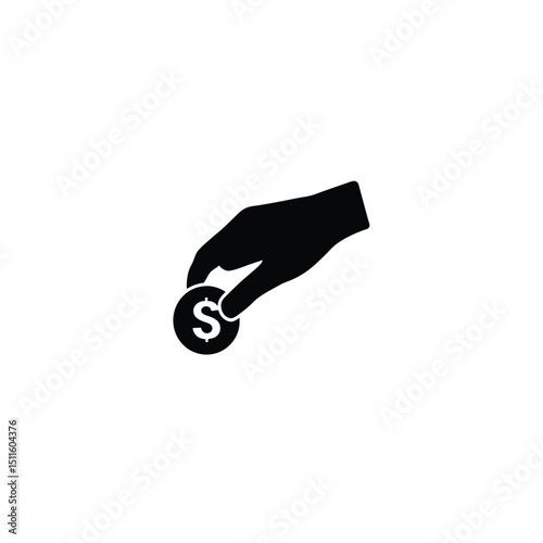 Silhouette of a hand inserting a dollar coin, minimal flat vector style on white background